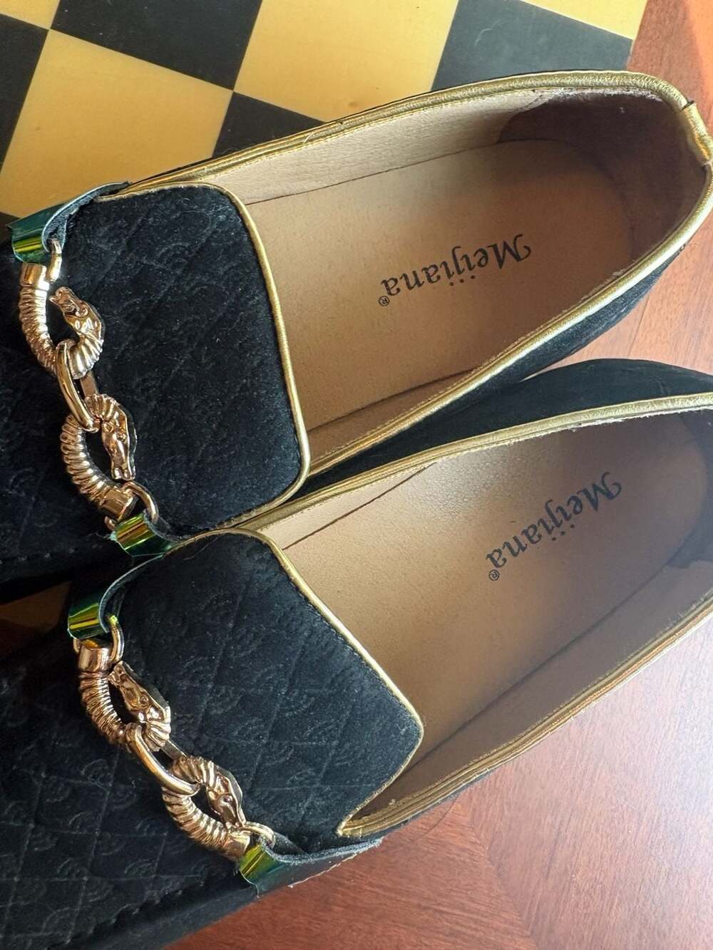 Meijiana Men's Black Quilted Suede-Look Loafers with Iridescent Horsebit Detail - Picture 2 of 5